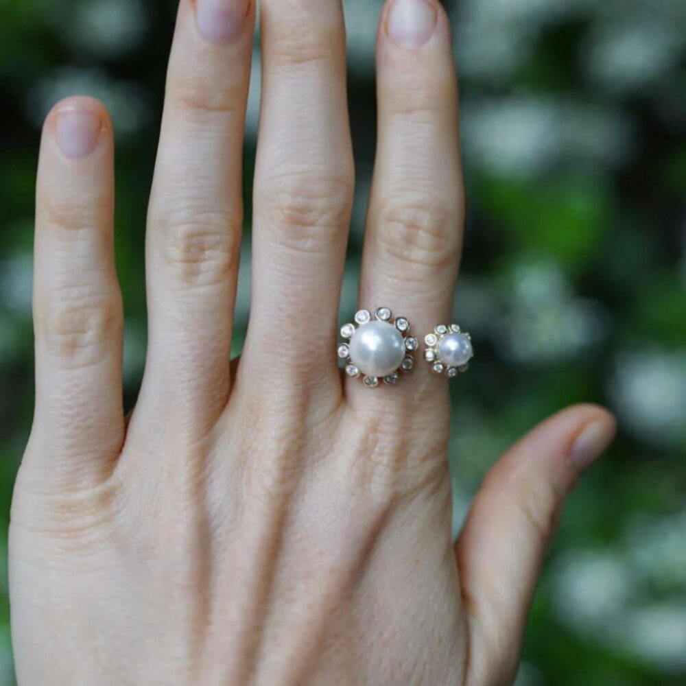 Nicola Bathie Pearl & Embellished Double Bubble Ring, Size 6